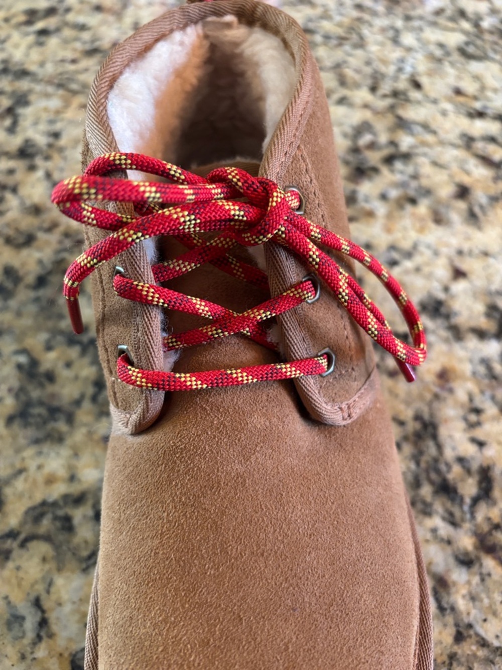 UGG Brown Suede Lace-Up Platform Boots with Red Laces - Picture 7 of 7